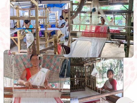 Assamese weavers creating handloom gamosa