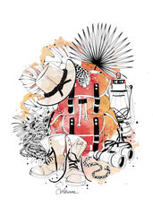 Illustration aventurier aquarelle et encre de chine