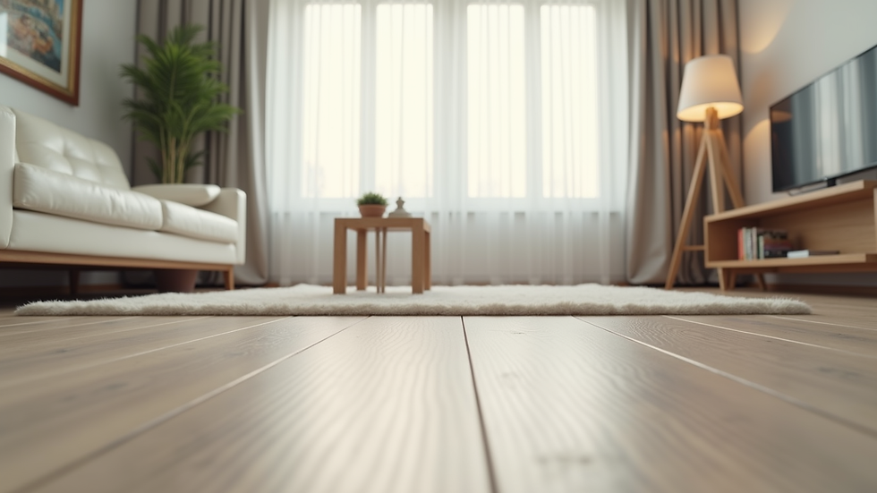 Eye-level view of a clean renovated living room floor