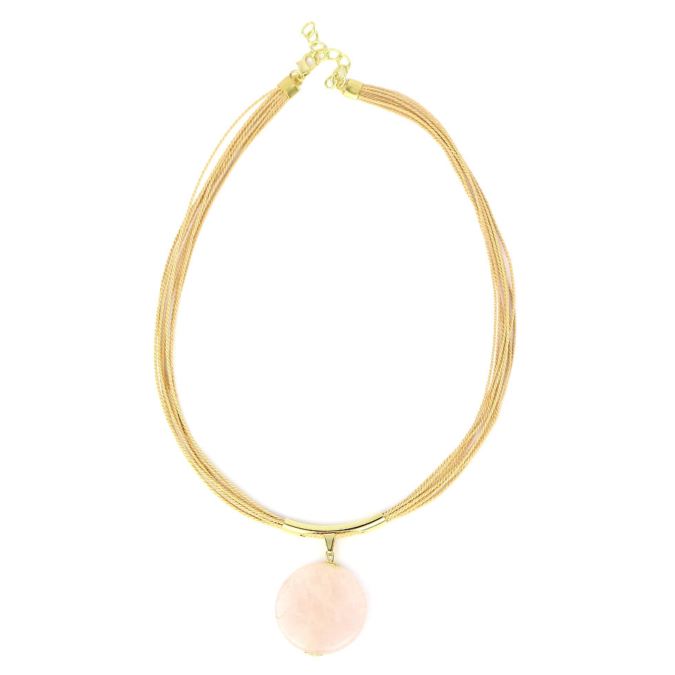 Buriti Straw Round Rose Quartz Crystal Pendant Necklace