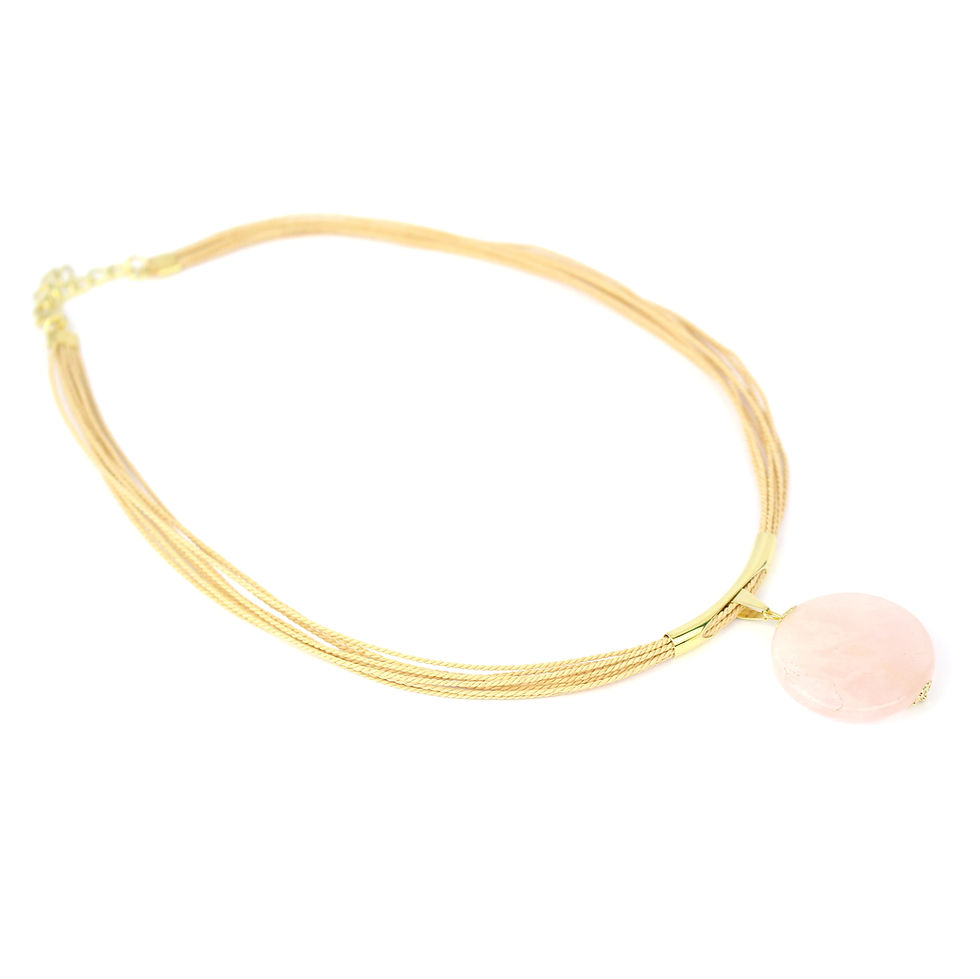 Buriti Straw Round Drop of Stones Pendant Necklace