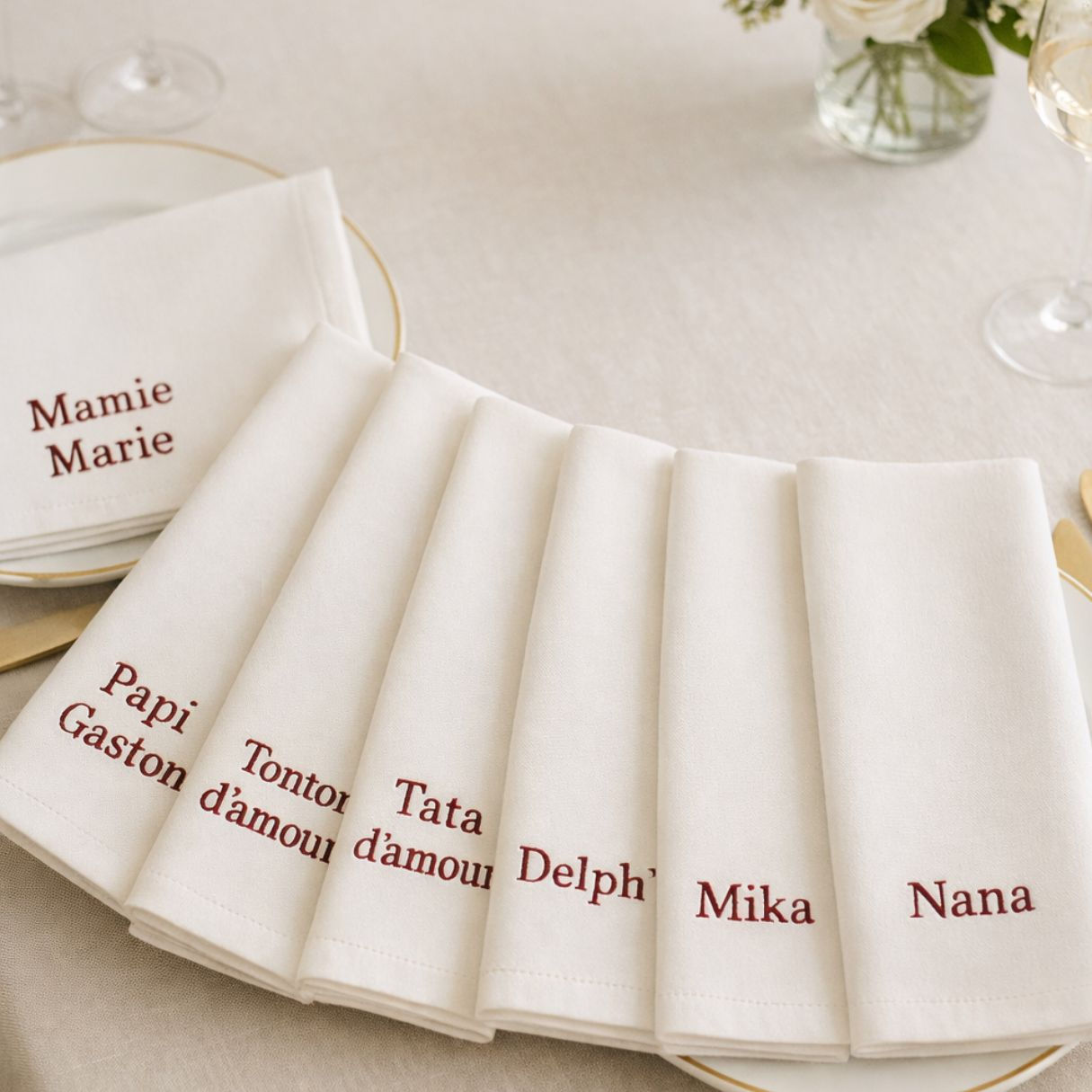 Serviettes de table broderie - lot de 10