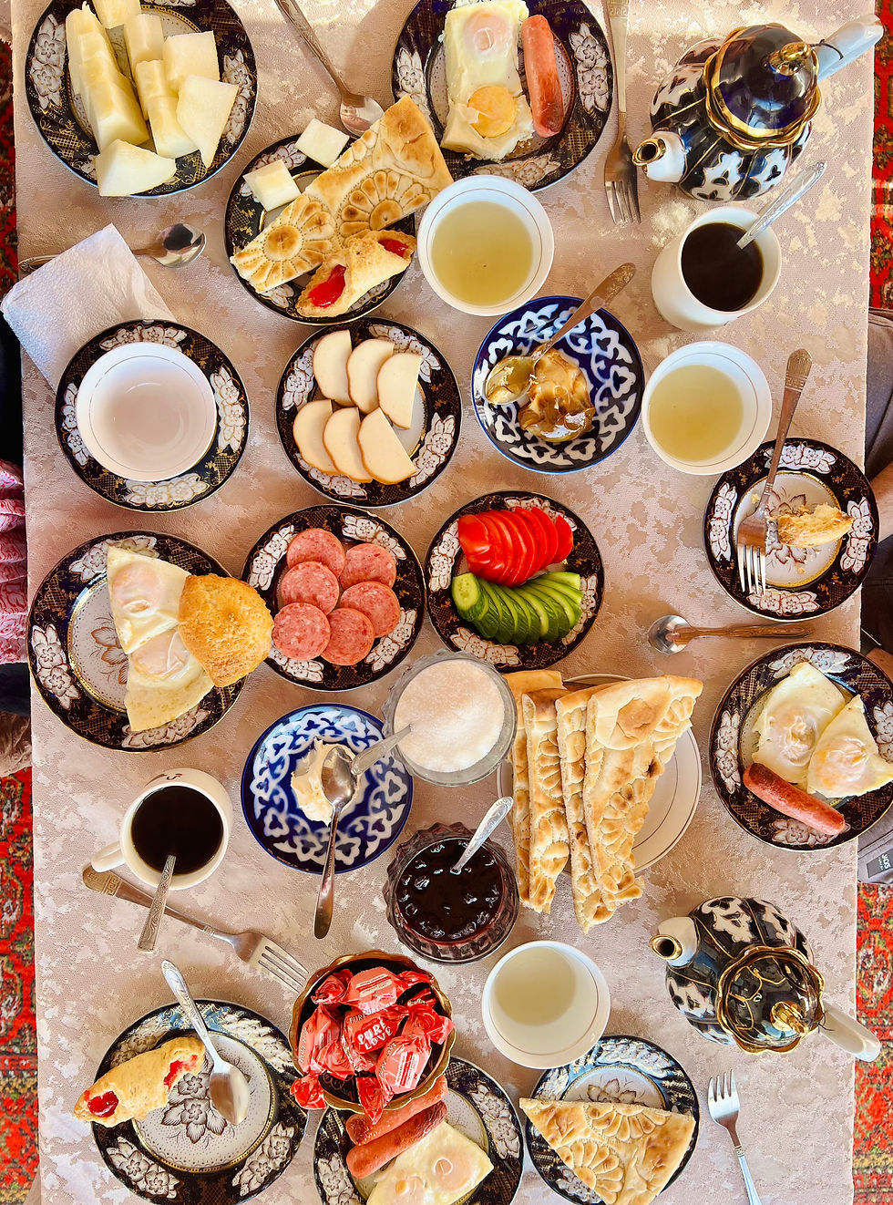 A table full of Uzbekistan food