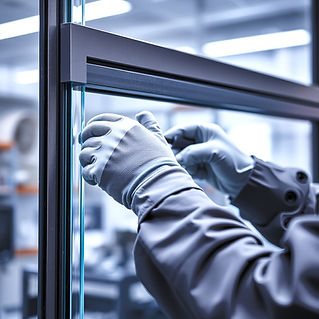 Commercial glass repair technician installing storefront glass