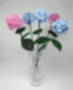 Handcrafted French beaded hydrangea in pink and blue