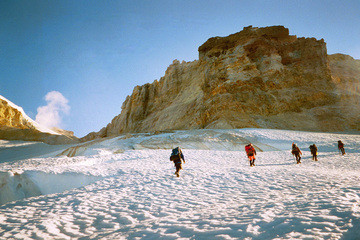 men hiking mount rainier