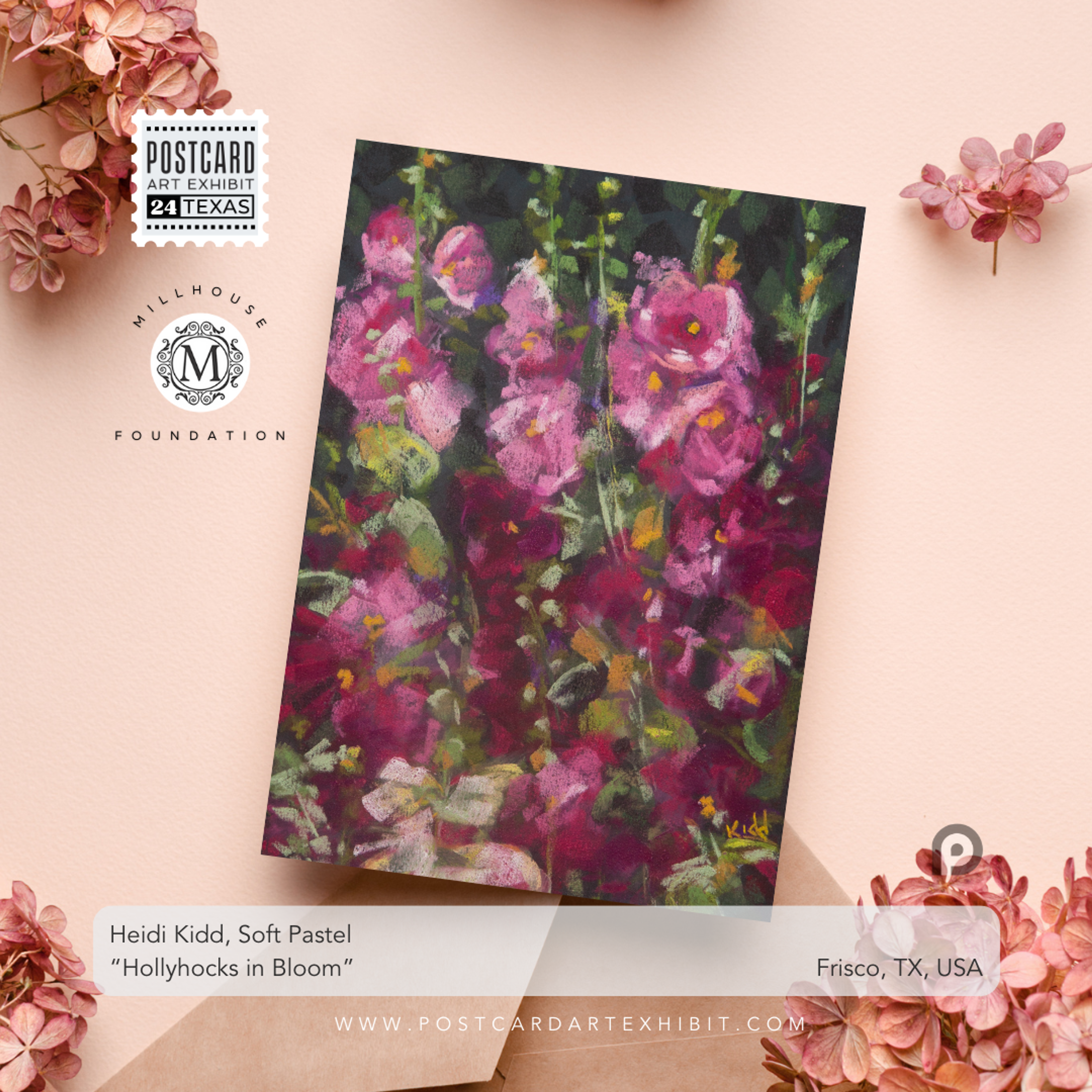 Heidi Kidd, "Hollyhocks in Bloom" - Postcard Art