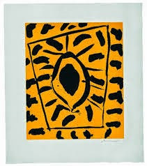 Peggi Kroll Roberts , "Just fun!" Abstract black and yellow painting at the museum.