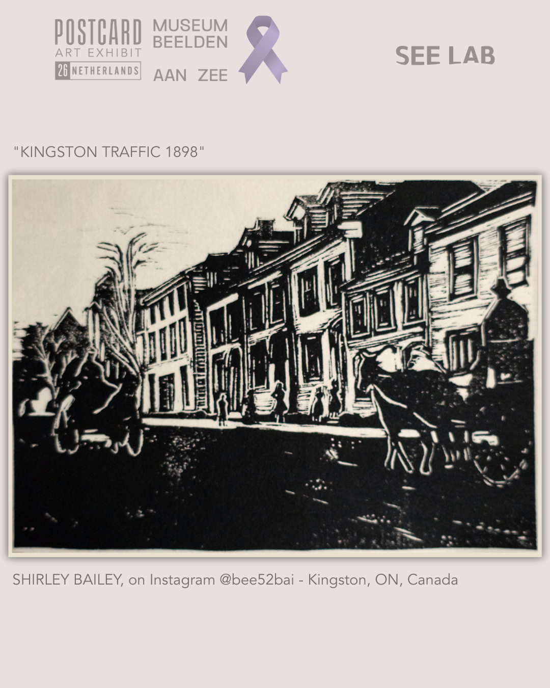 Shirley Bailey, Printmaking - Etching / Intaglio - "Kingston Traffic 1898" - Kingston, ON, Canada Postcard Art Exhibit 2026