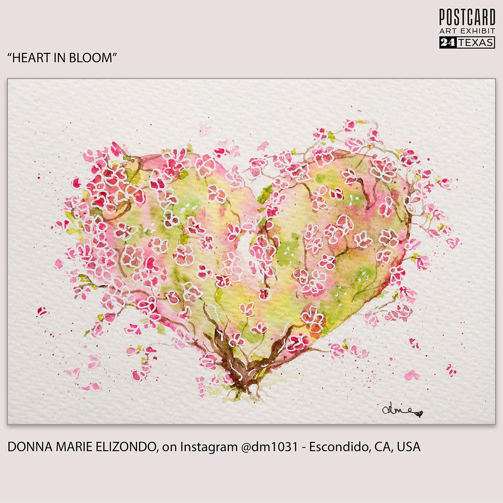 Thumbnail: Donna Marie Elizondo, Watercolor - "Heart in Bloom" - Escondido, CA, USA - Postcard Art Exhibit 2024