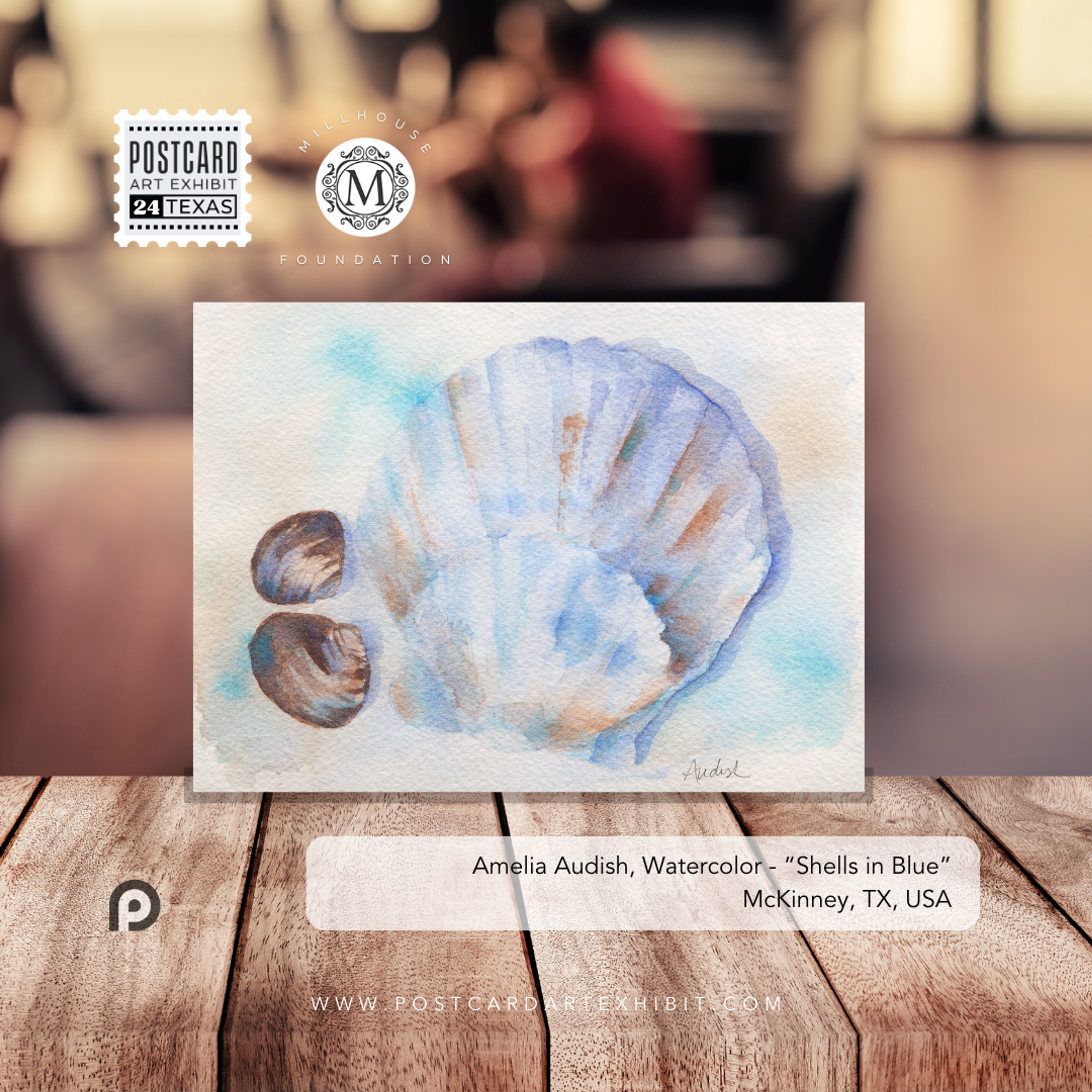 Amelia Audish, "Shells in Blue" - Postcard Art