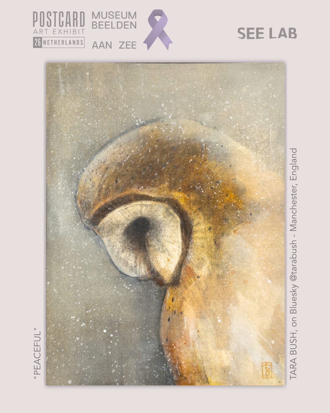 Tara Bush, Acrylic Mixed Media - "Peaceful" - Manchester, England - Postcard Art Exhibit 2026 Supporting Alzheimer’s