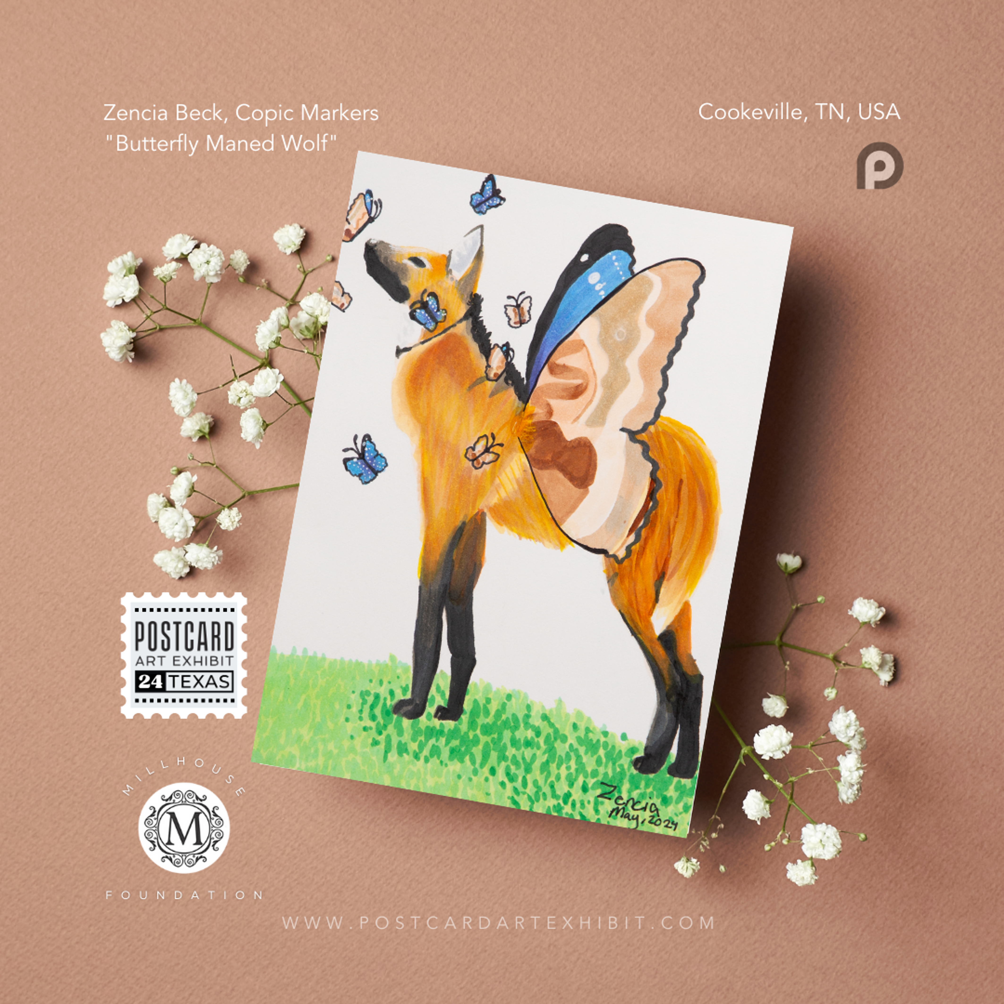 Zencia Beck, "Butterfly Maned Wolf" - Postcard Art