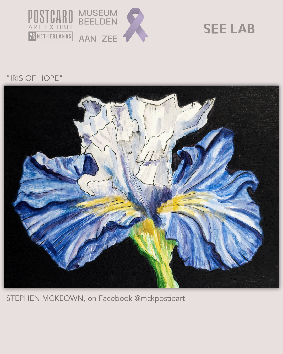 Stephen McKeown, Acrylic Painting - "Iris of Hope" - Northampton, England - Postcard Art Exhibit 2026 Supporting Alzheimer’s