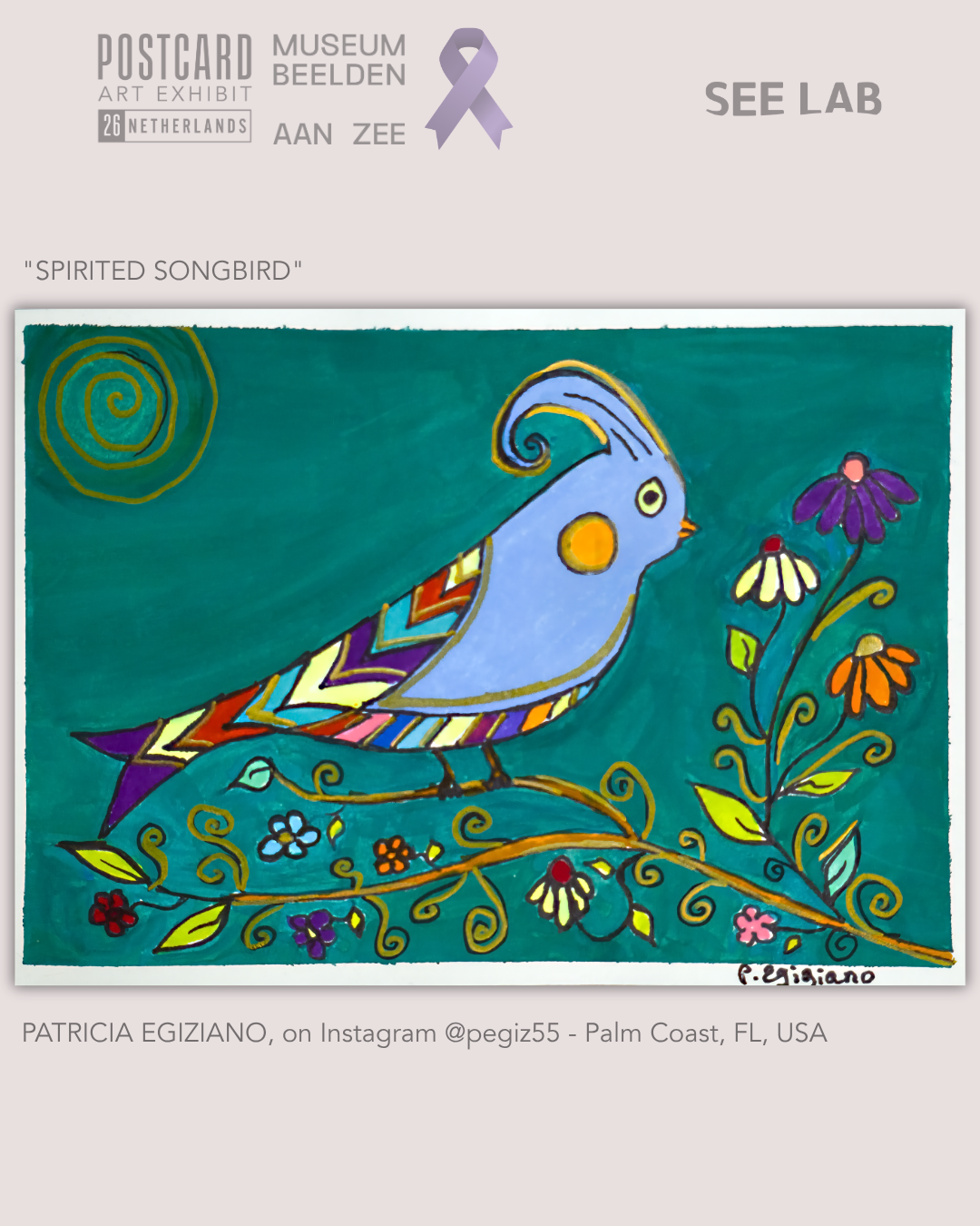 Patricia Egiziano, "Spirited Songbird" - Postcard Art