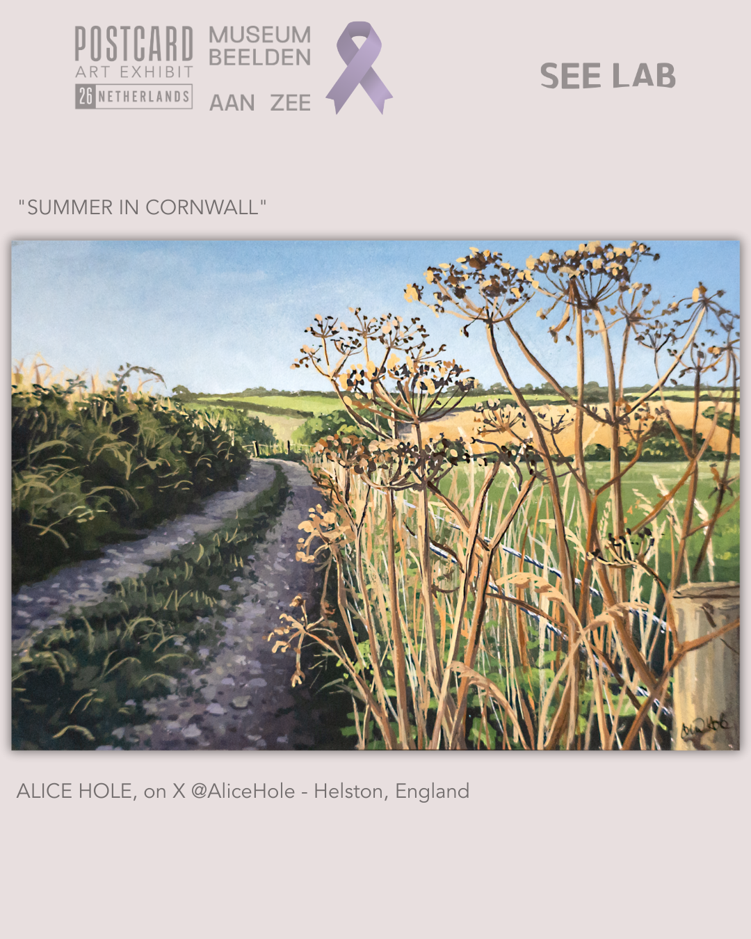 Alice Hole, Gouache Painting - "Summer in Cornwall" - Helston, England - Postcard Art Exhibit 2026 Supporting Alzheimer’s