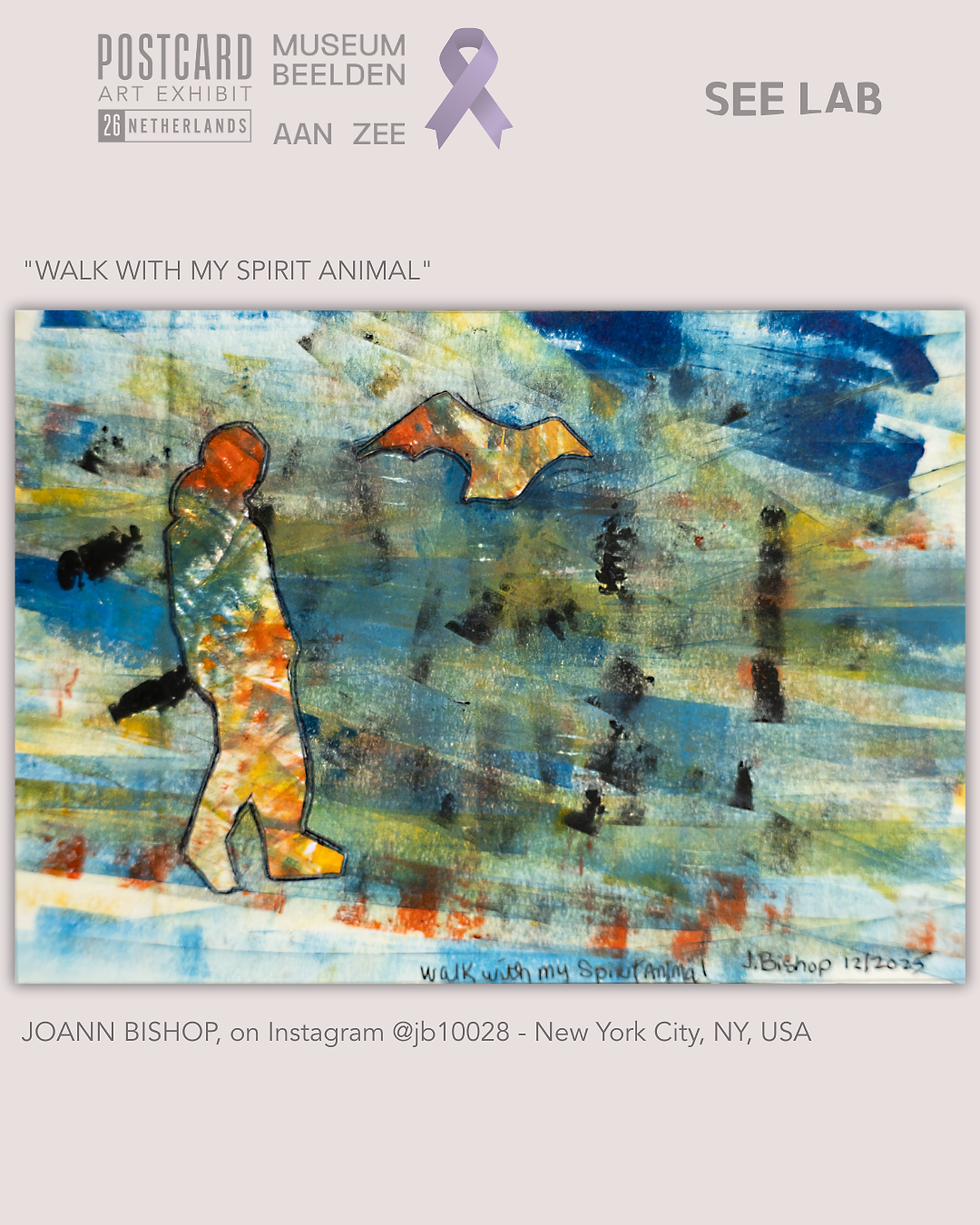 JoAnn Bishop, Mixed Media Collage - "Walk with my Spirit Animal" - New York City, NY, USA - Postcard Art Exhibit 2026