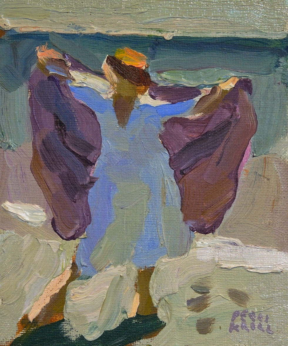 Peggi Kroll Roberts, "Purple Towel" 61/2" x 5 1/2" Oil in Panel $225. SOLD