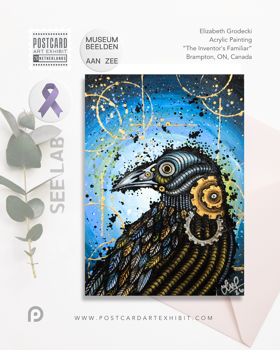 Thumbnail: Elizabeth Grodecki, "The Inventor's Familiar" - Postcard Art