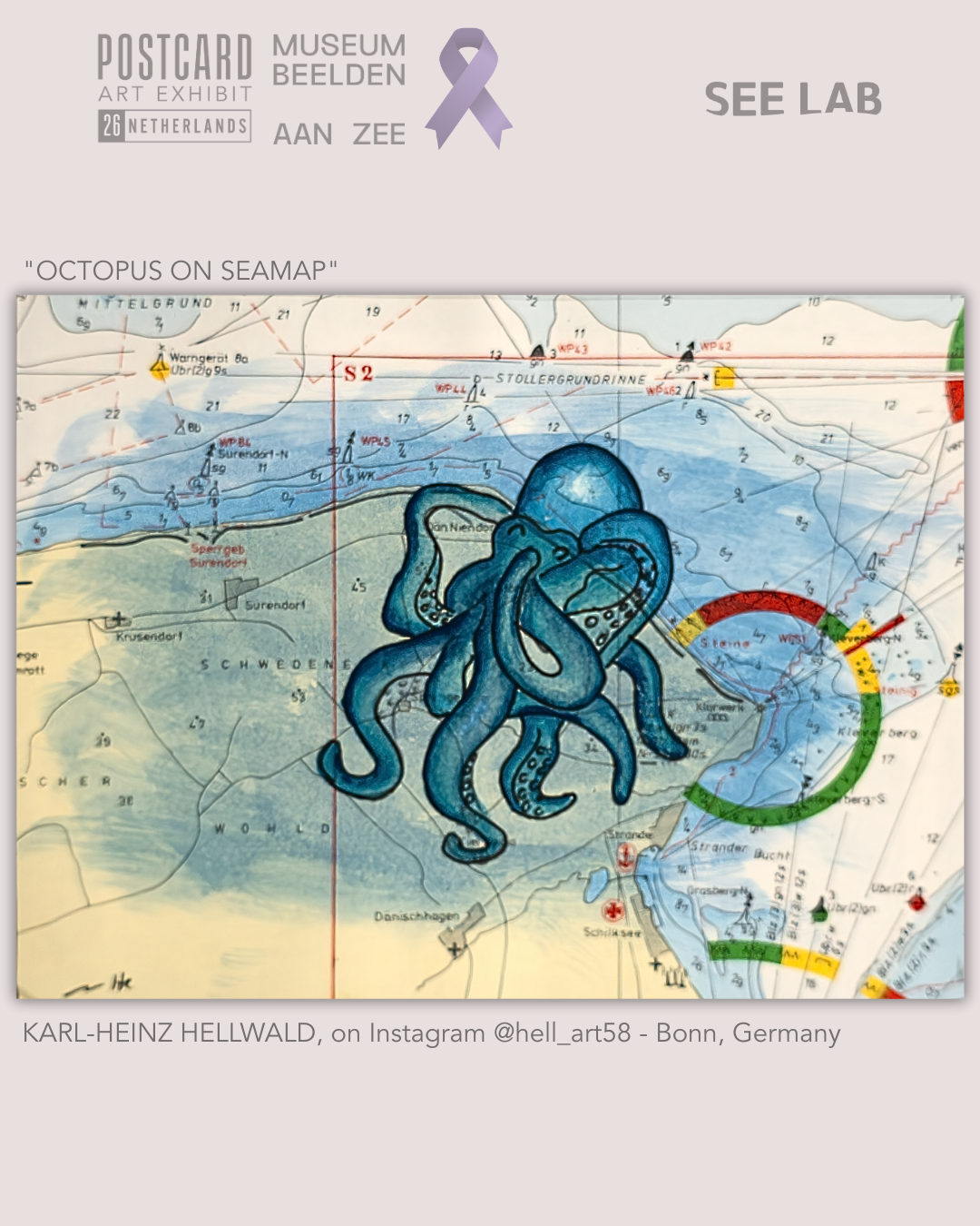 Karl-Heinz Hellwald, "Octopus on Seamap" - Postcard Art