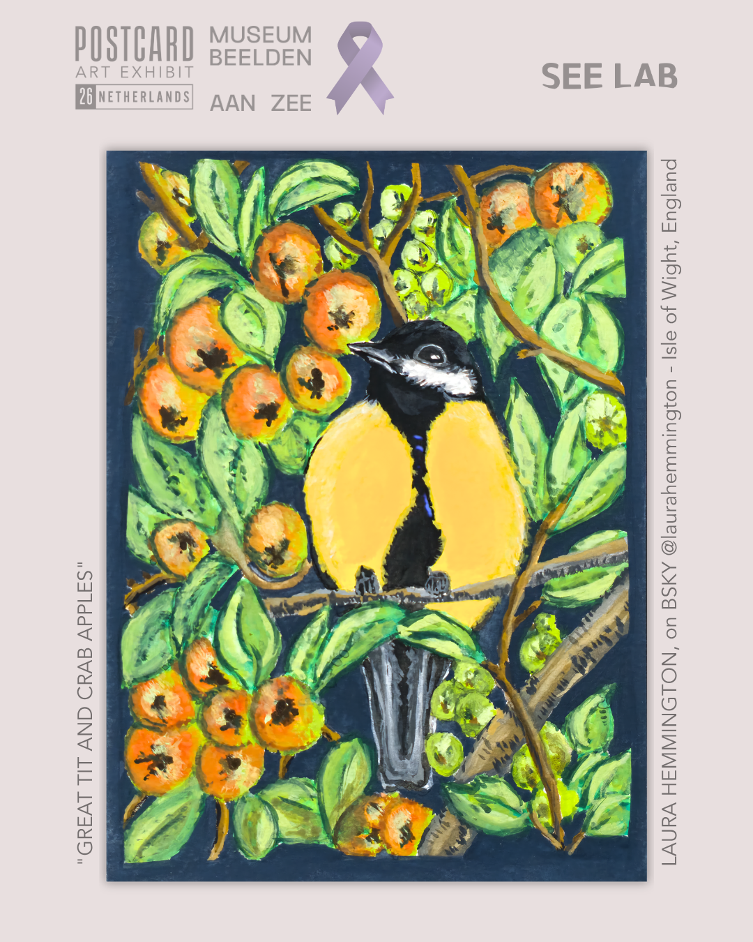 Laura Hemmington, "Great Tit and Crab Apples" - Postcard Art