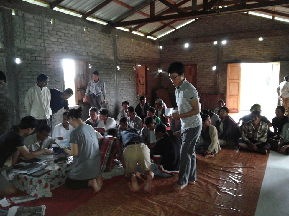 This town hall was part of the temple structure. The bright spots on the wall are natural light.