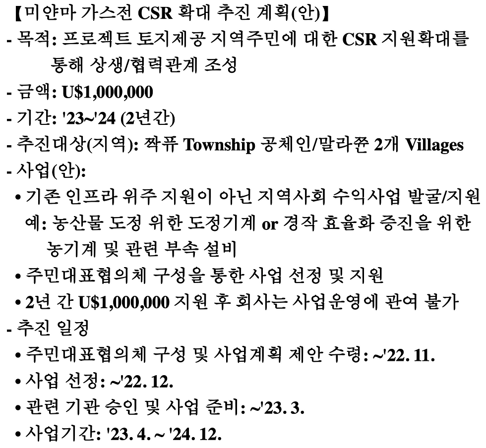 Myanmar Gas Field Corporate Social Responsibility (CSR) Expansion Plan (Draft)