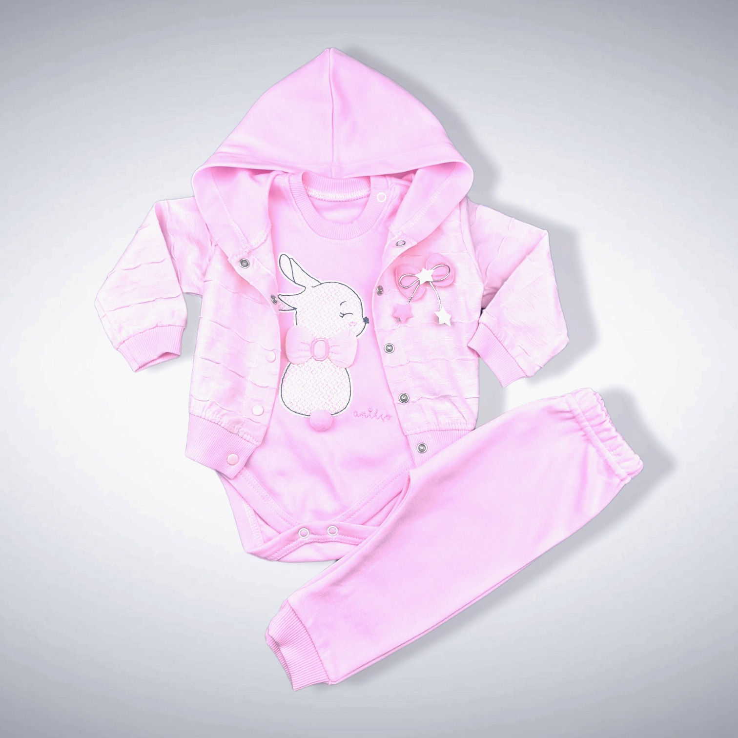 Lichtroze Baby Set "Konijn"