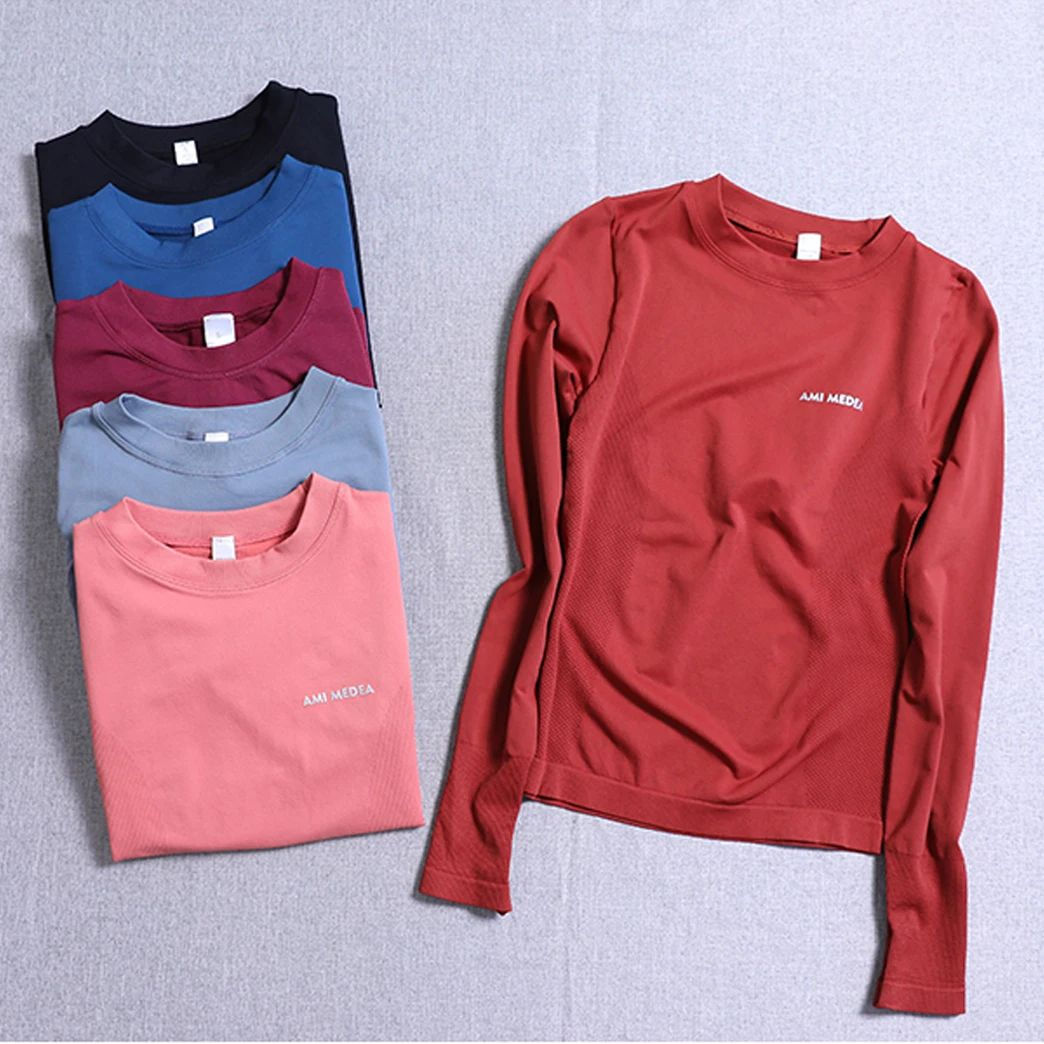 Women's Long Sleeve Sports Shirt Yoga Wear Fitness T-Shirt Seamless Running T-sh