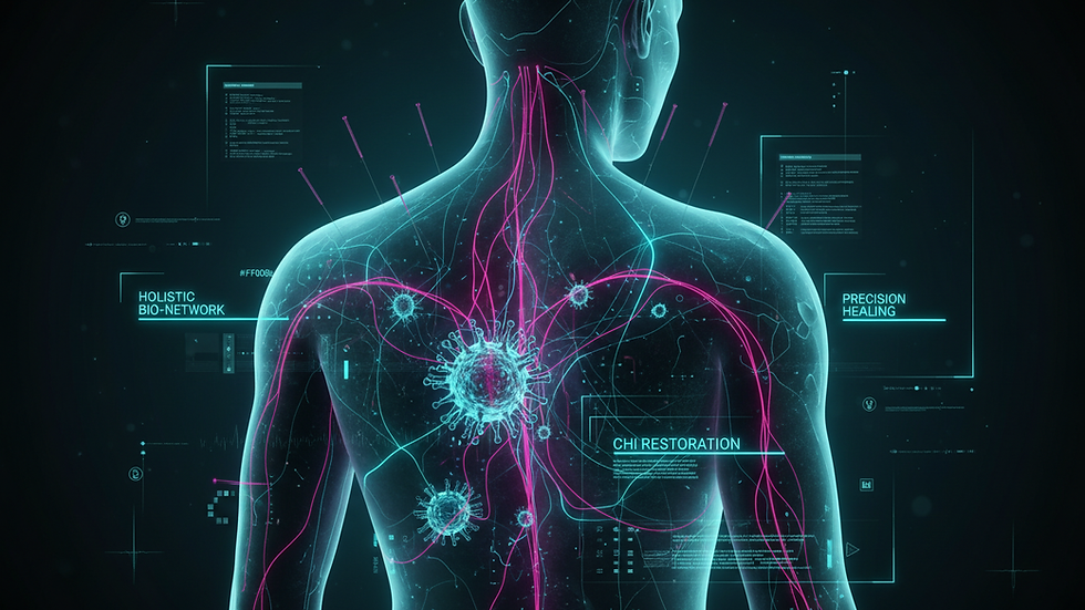 Eye-level view of acupuncture needles inserted in a patient’s back