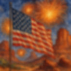 Watercolor Flag and Fireworks