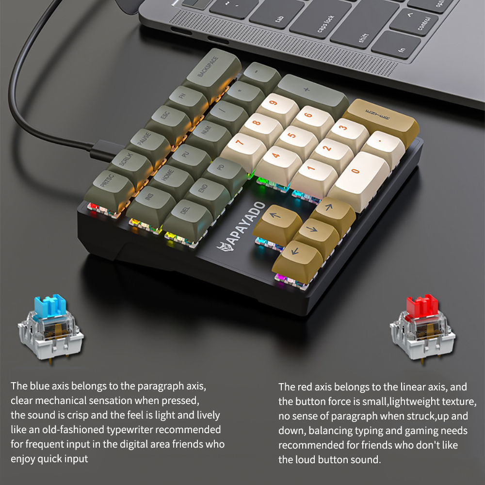 33 Key Wired Mechanical Numeric Keypad with Multicolor Lights Suitable for Finan