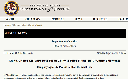 China Airlines Ltd. Agrees to Plead Guil
