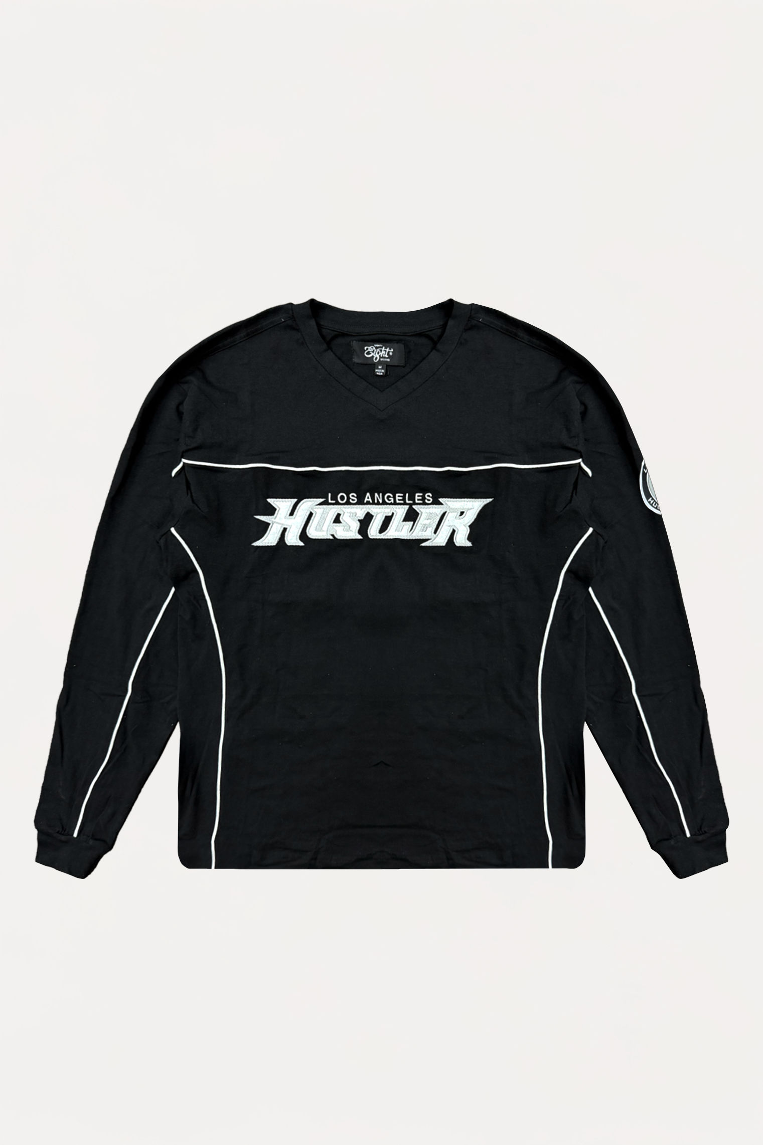 Black "Hustler" V-Neck Long Sleeve Shirt