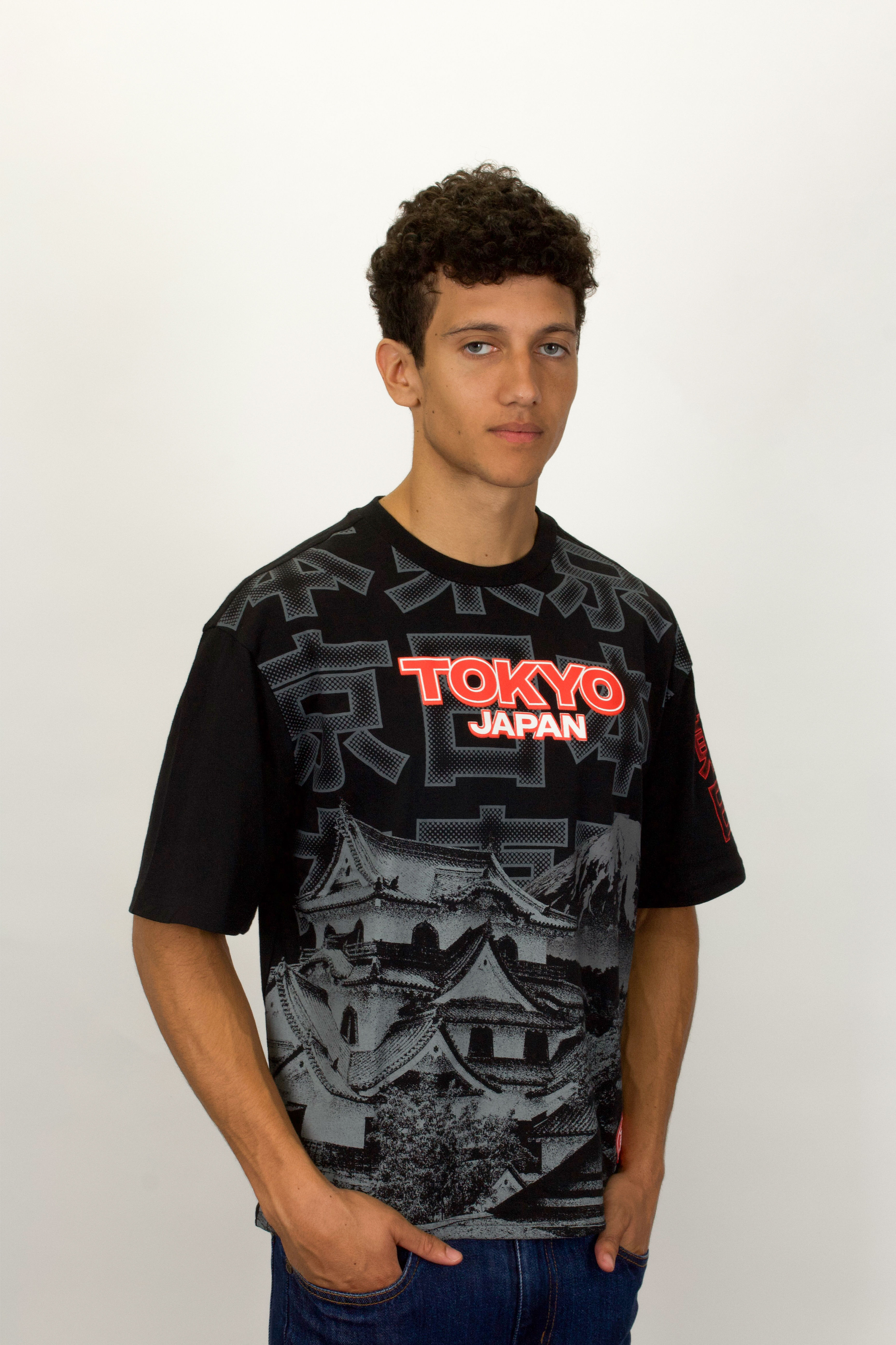 Black "Tokyo" Boxy Cropped T-Shirt