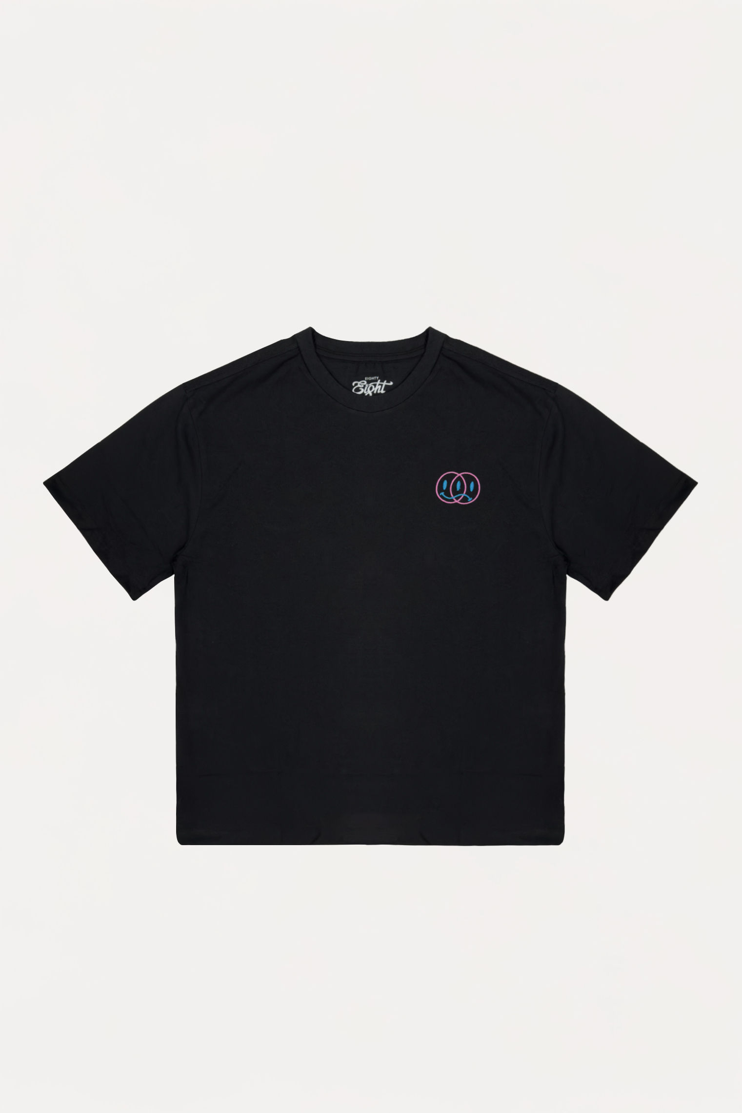 Black Happy/Sad Embroidered Boxy T-Shirt