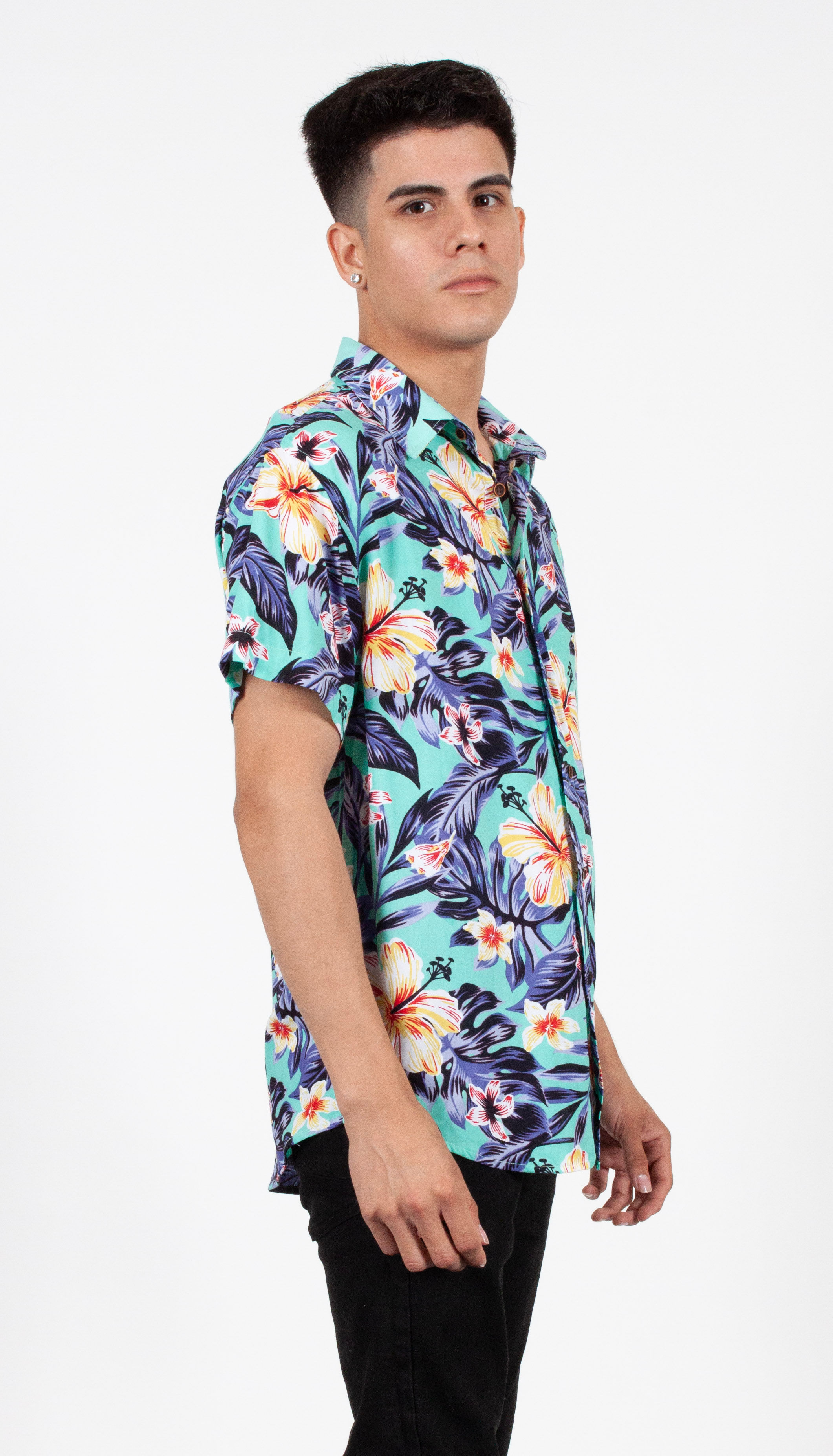 Mint Flower Woven Short-Sleeve Button Down