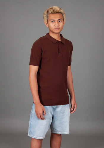 Brown Textured Knit Polo Shirt | Eighty Eight Brand
