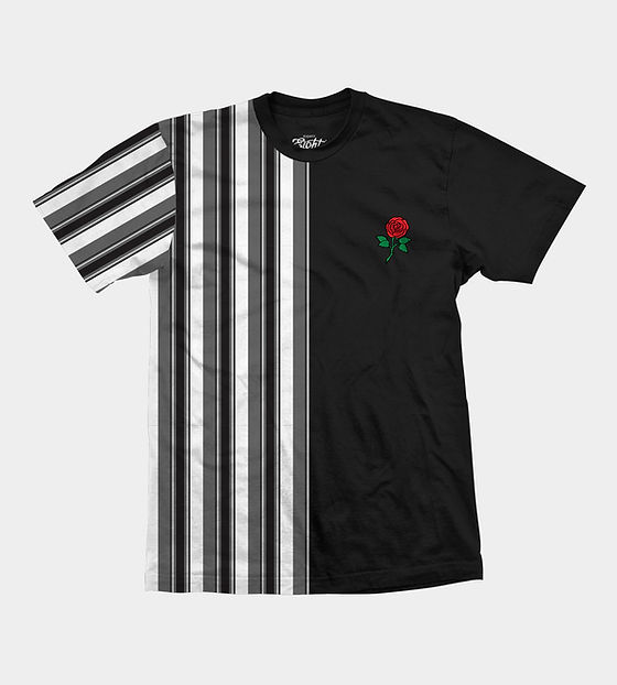 Black Striped Split Rose Embroidered T-Shirt | Eighty Eight Brand