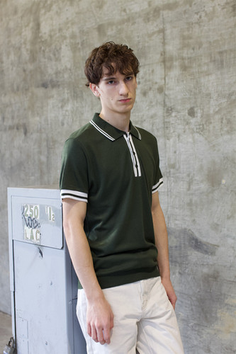 トップス tightbooth STRIPE KNIT POLO OLIVE XL STRIPE KNIT OPEN POLO - TIGHTBOOTH® タイトブース オフィシャル