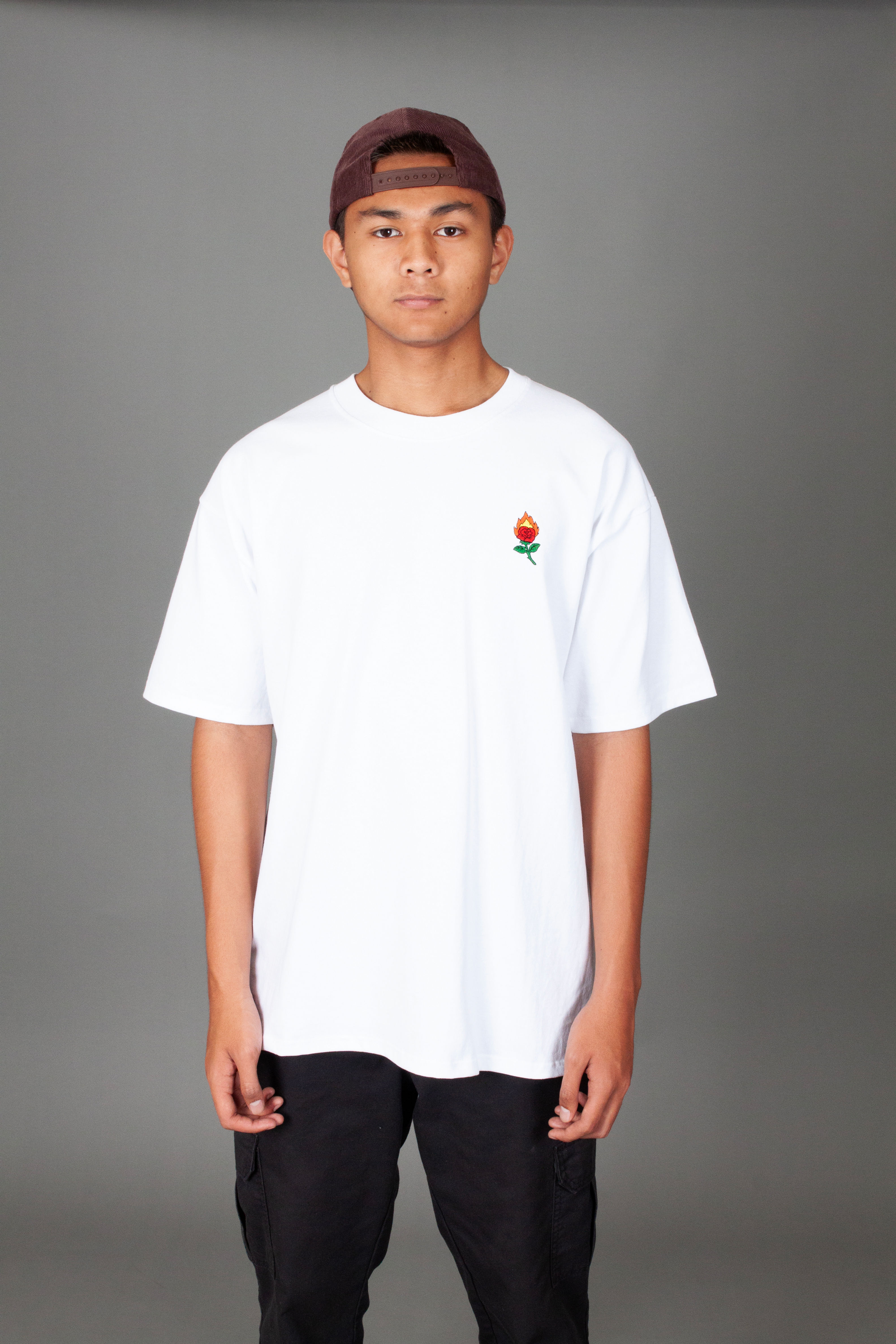 White Flaming Rose Heavyweight T-Shirt