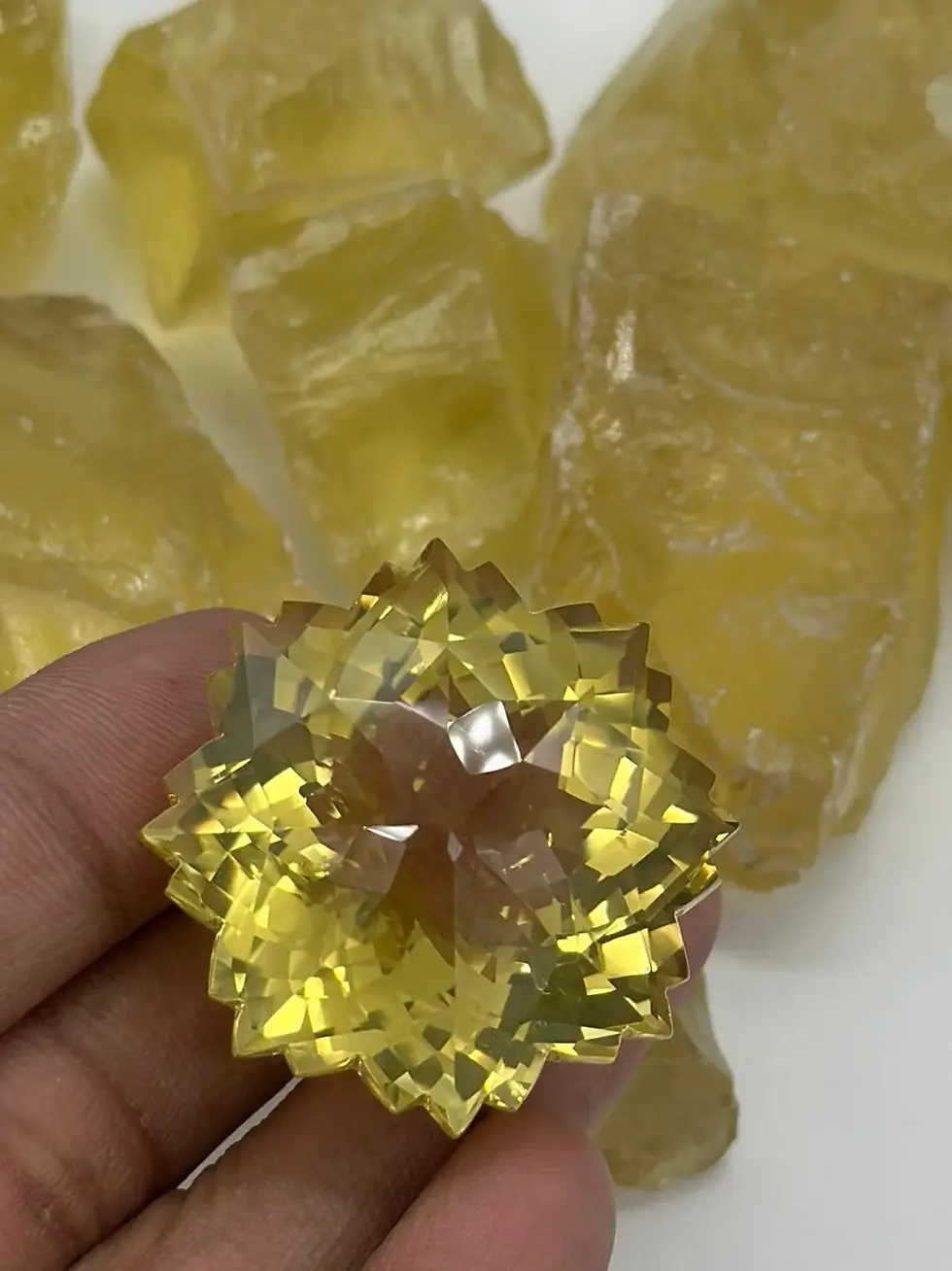 Thumbnail: 70.00 Carat Lemon Quartz Snowflake Cut | Natural Yellow Quartz Gemstone | Unique