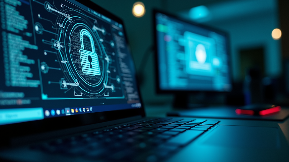 Eye-level view of a computer screen displaying cybersecurity software