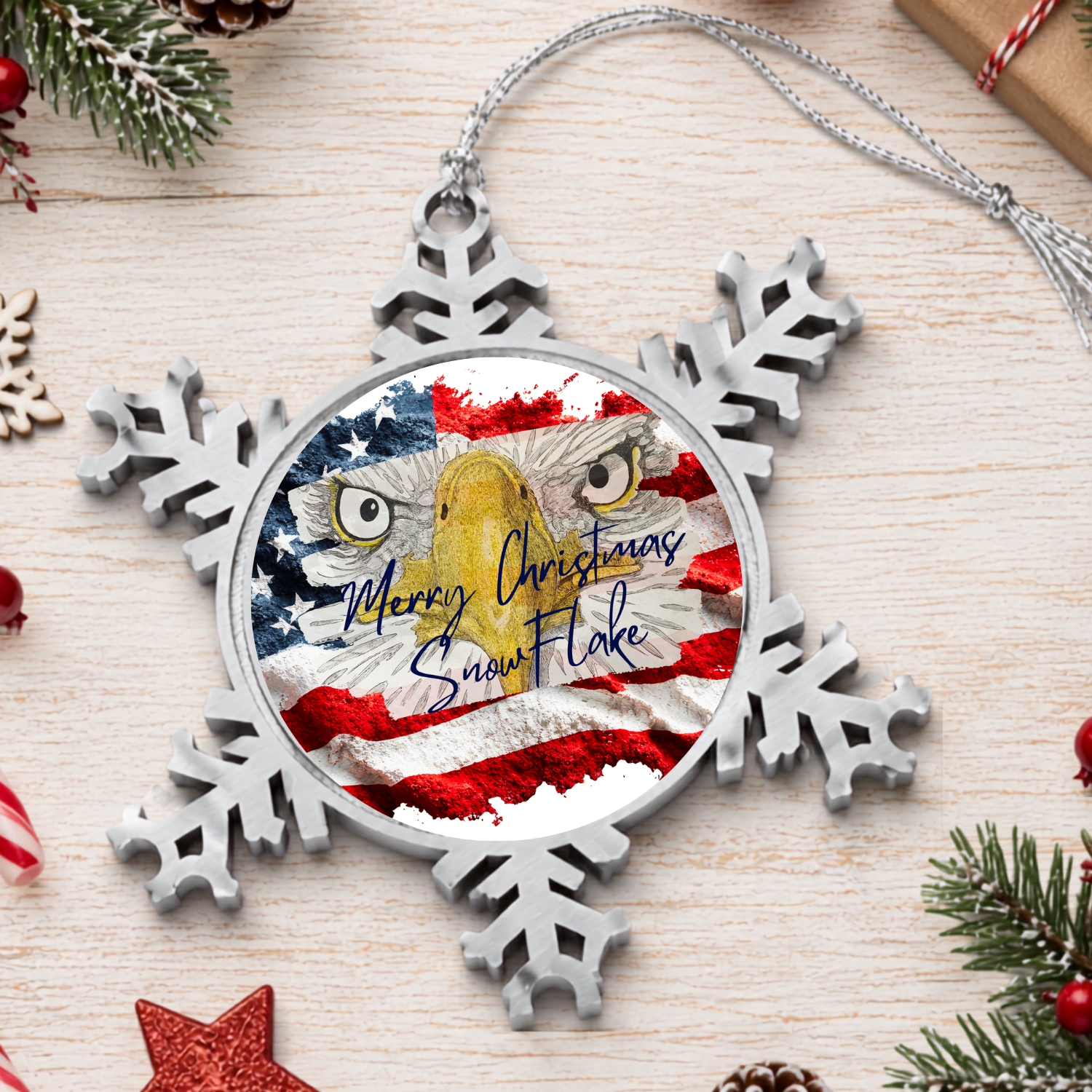 Pewter "Merry Christmas Snowflake" Christmas Ornament