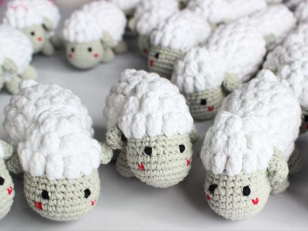 Crochet lambs at ethical manufacturer
