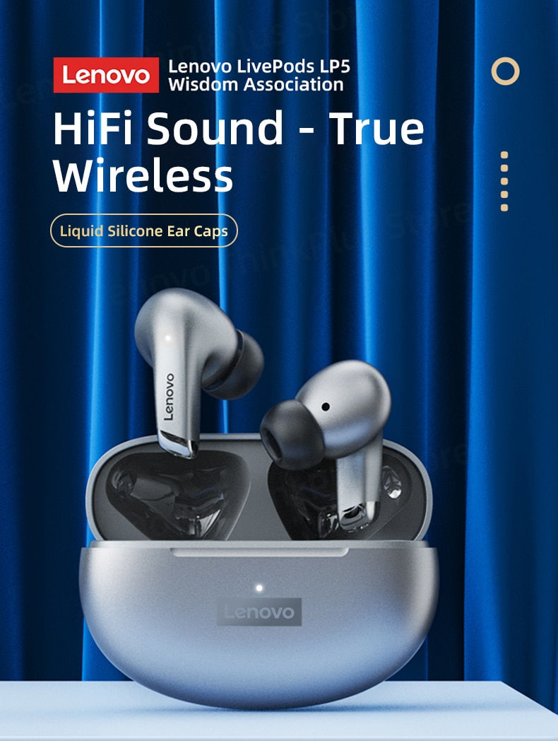 Miniatura: Lenovo-LP5 Fones De Ouvido Sem Fio Bluetooth, Fones De Música HiFi, Fones De Ouv