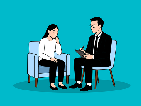 A panic attack therapist speaking with his female client.