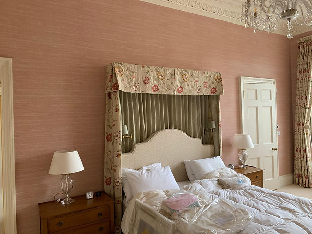 pink walled bedroom