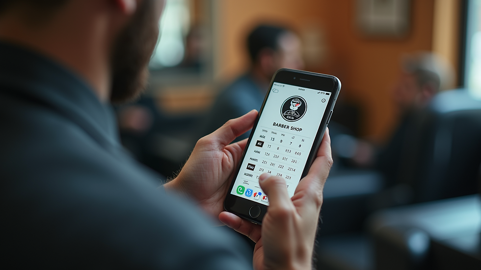 Close-up view of a smartphone displaying a barber shop's hours on a website