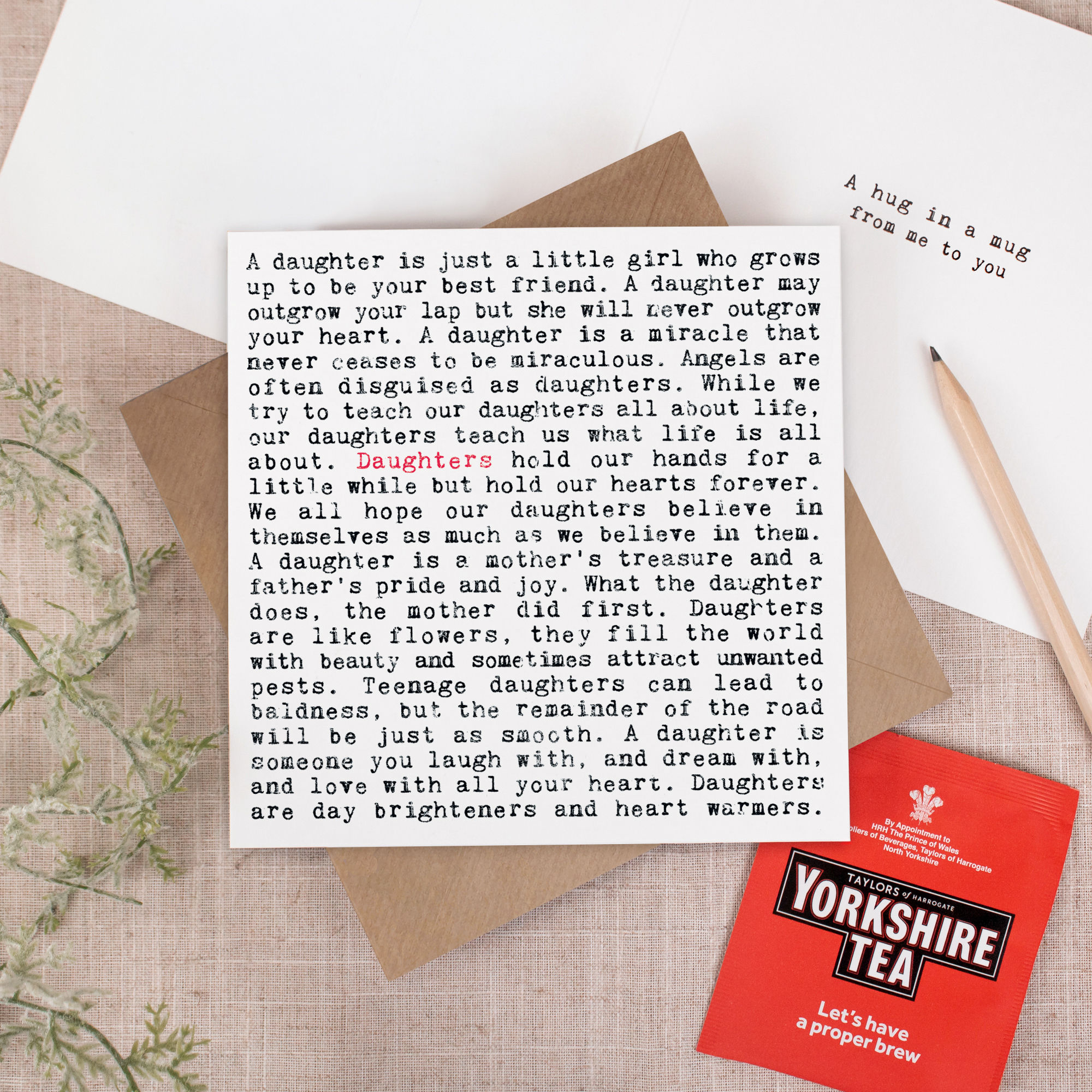 Daughter Hug in a Mug Card With Tea Bag
